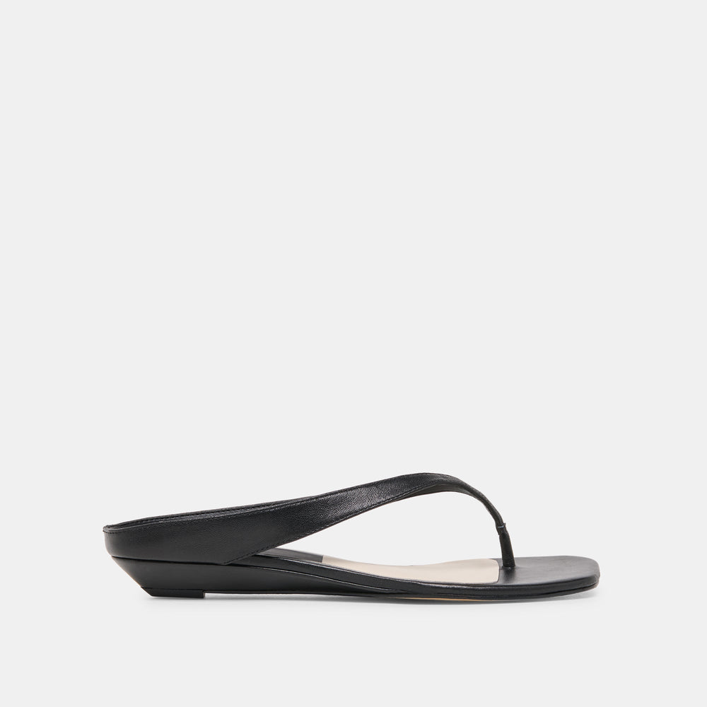 Dolce Vita SHOES | GIZEL Black Leather Thong Square-Toe Sandals