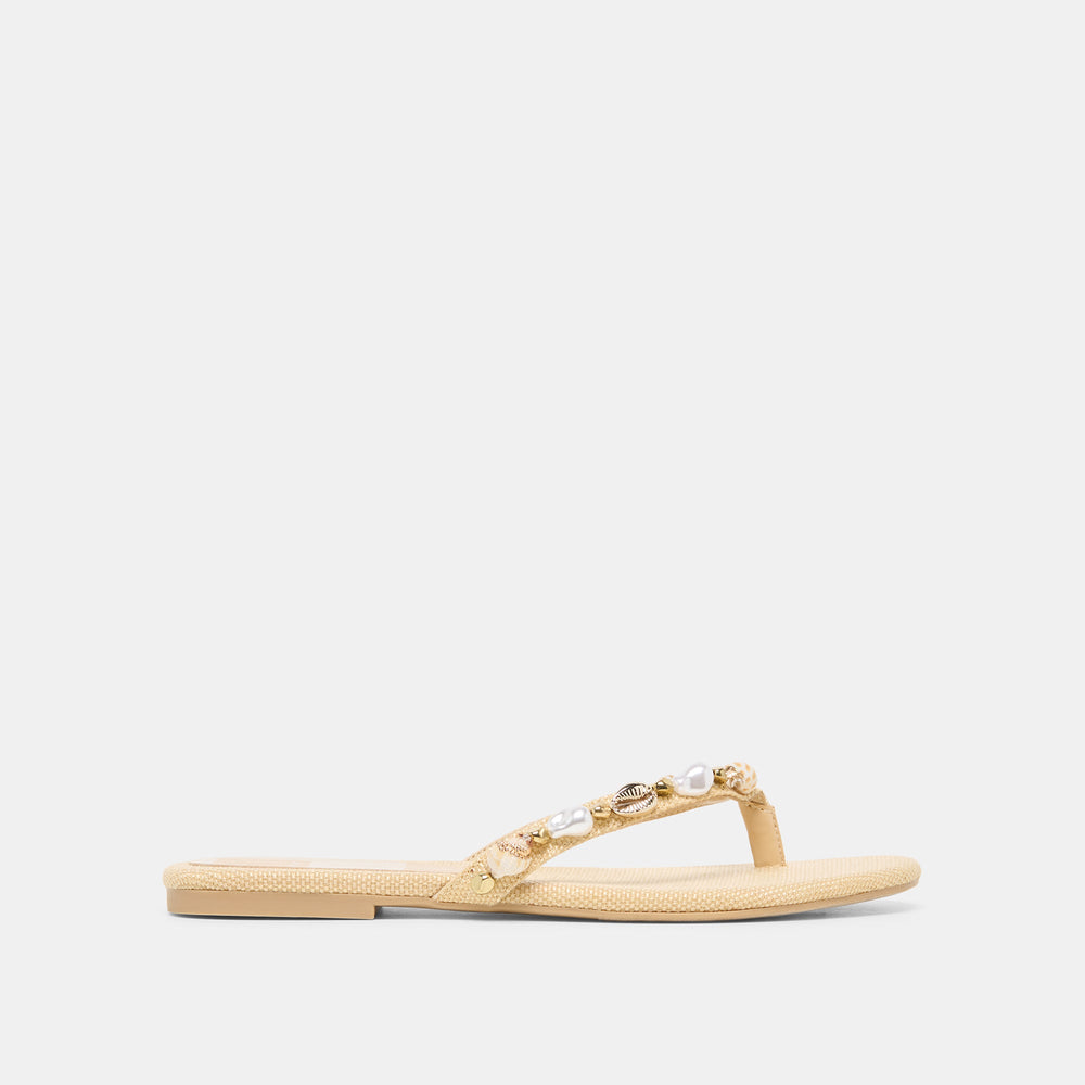 Dolce Vita SHOES | KYSHA Lt Natural Raffia Shell Flip-Flop Sandals