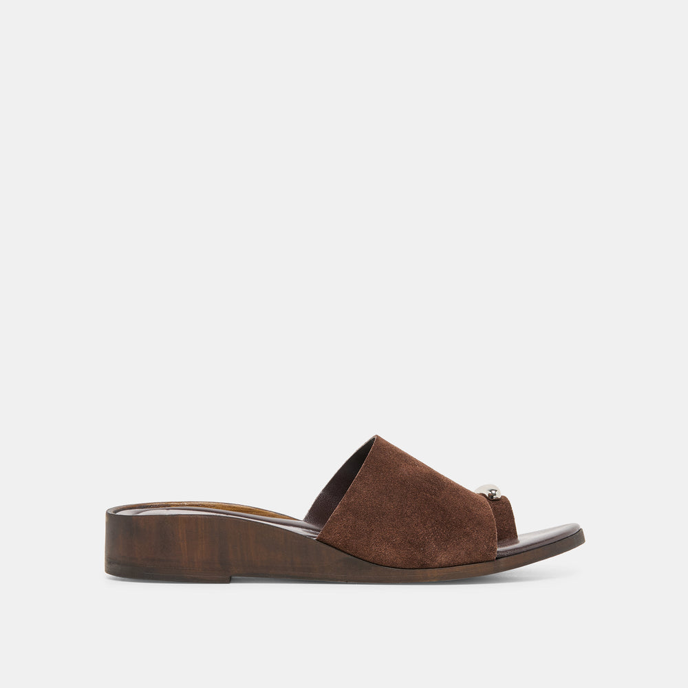 Dolce Vita SHOES | MOXY Dk Brown Suede Metal Detail Open-Toe Sandals