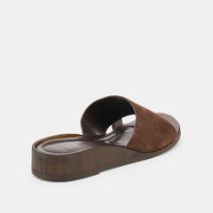 Dolce Vita SHOES | MOXY Dk Brown Suede Metal Detail Open-Toe Sandals