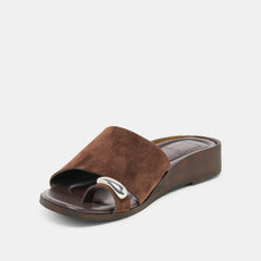 Dolce Vita SHOES | MOXY Dk Brown Suede Metal Detail Open-Toe Sandals