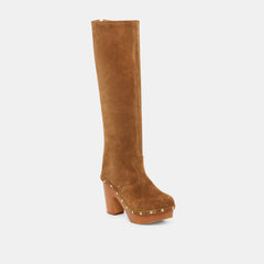 Dolce Vita SHOES | JENNY Chestnut Suede Knee-High Platform Wood Sole Boots
