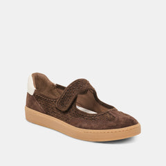 Dolce Vita SHOES | NANET Dk Brown Perforated Suede Mary-Jane Ballet Sneakers