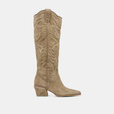 Dolce Vita SHOES | LUNI Taupe Suede Knee-High Pointed Toe Western Boots