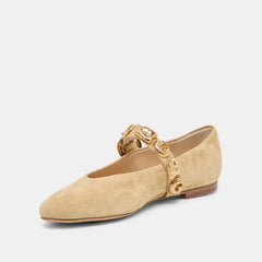 Dolce Vita SHOES | LOREE Desert Taupe Suede Mary-Jane Metal Detail Ballet Flats