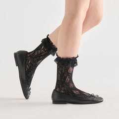 Dolce Vita Sale | Lace Ruffle Black Crew Socks