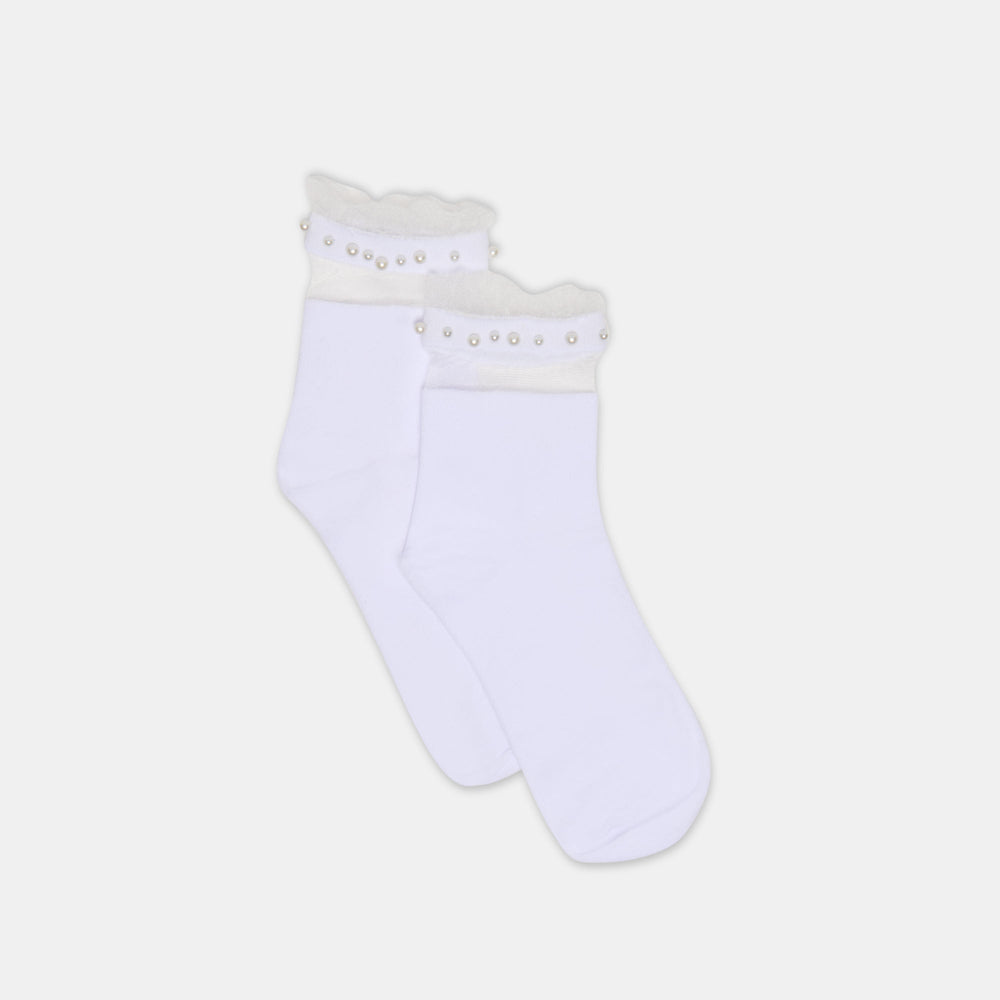 Dolce Vita Sale | Sheer Ruffle White Pearl Anklet Socks