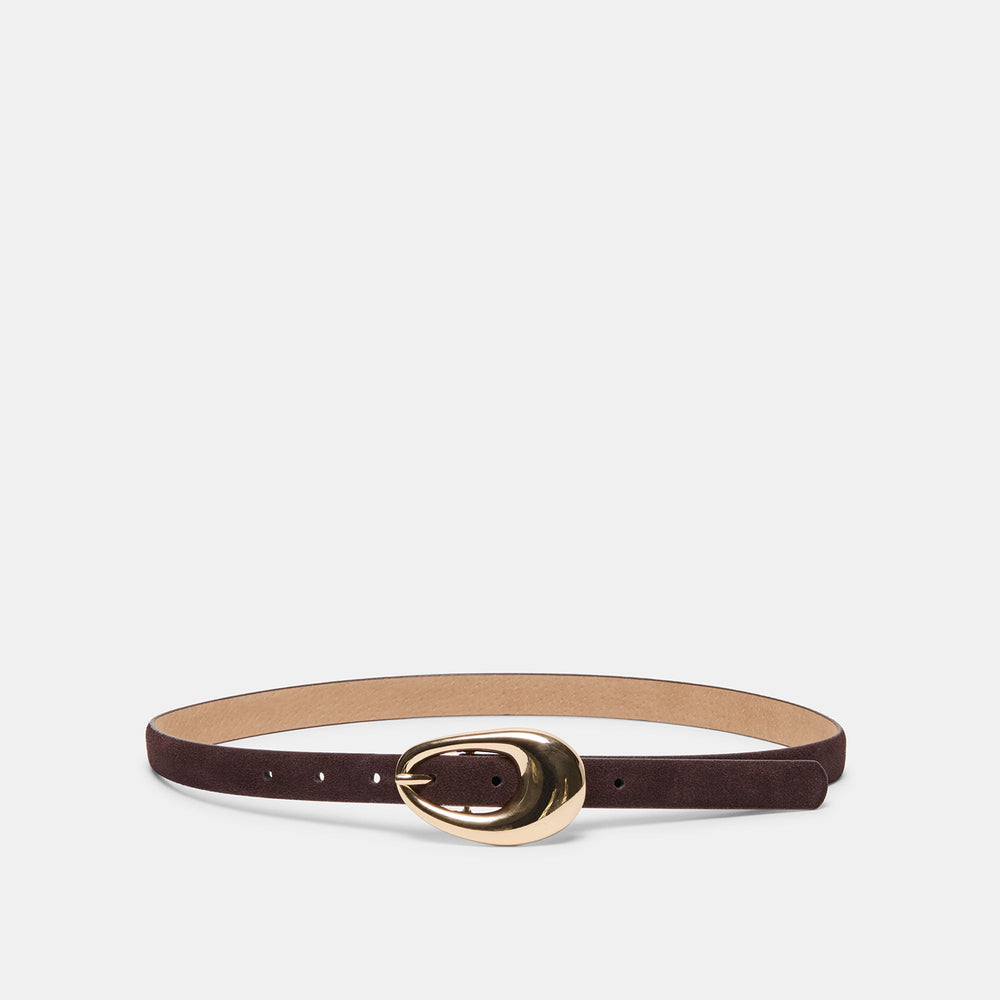Dolce Vita ACCESSORIES | Organic Oval Mahogany Gold Buckle Belt