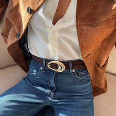 Dolce Vita ACCESSORIES | Organic Oval Mahogany Gold Buckle Belt