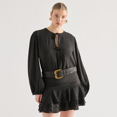 Dolce Vita ACCESSORIES | Western Espresso Woven Leather Belt with Silver Buckle
