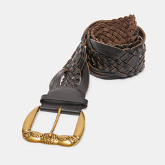 Dolce Vita ACCESSORIES | Western Espresso Woven Leather Belt with Silver Buckle