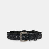 Dolce Vita ACCESSORIES | Western Black Woven Leather Belt with Silver Buckle