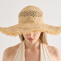 Dolce Vita ACCESSORIES | Open Weave Tan Sunhat with Frayed Edge