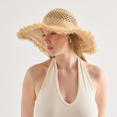 Dolce Vita ACCESSORIES | Open Weave Tan Sunhat with Frayed Edge