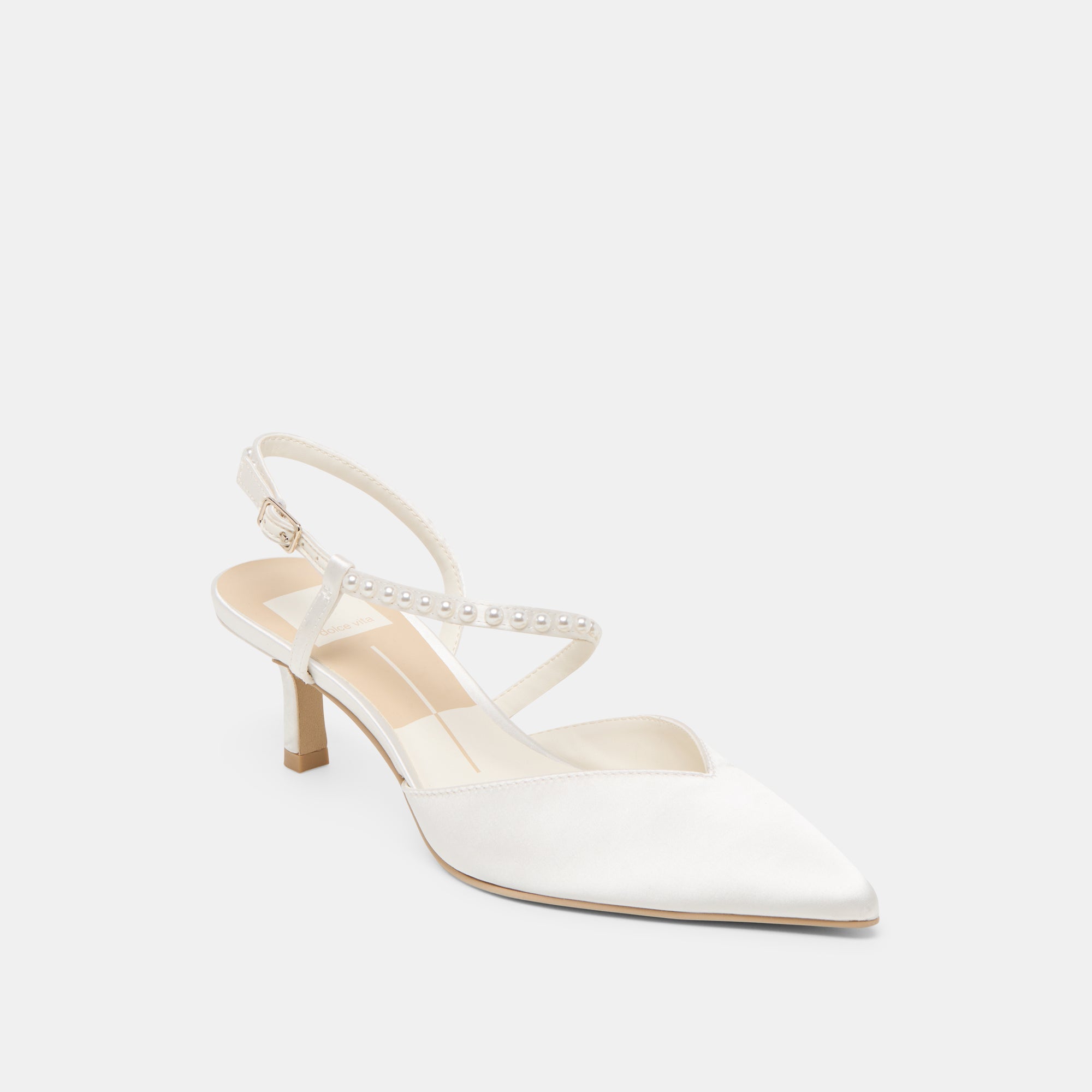 Dolce Vita SHOES | Kamra Pearl True White Satin Mid Heels