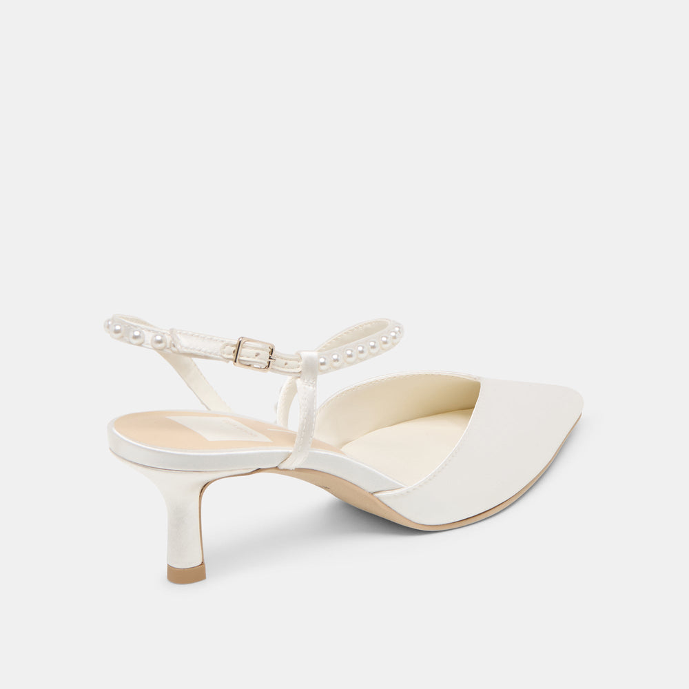 Dolce Vita SHOES | Kamra Pearl True White Satin Mid Heels