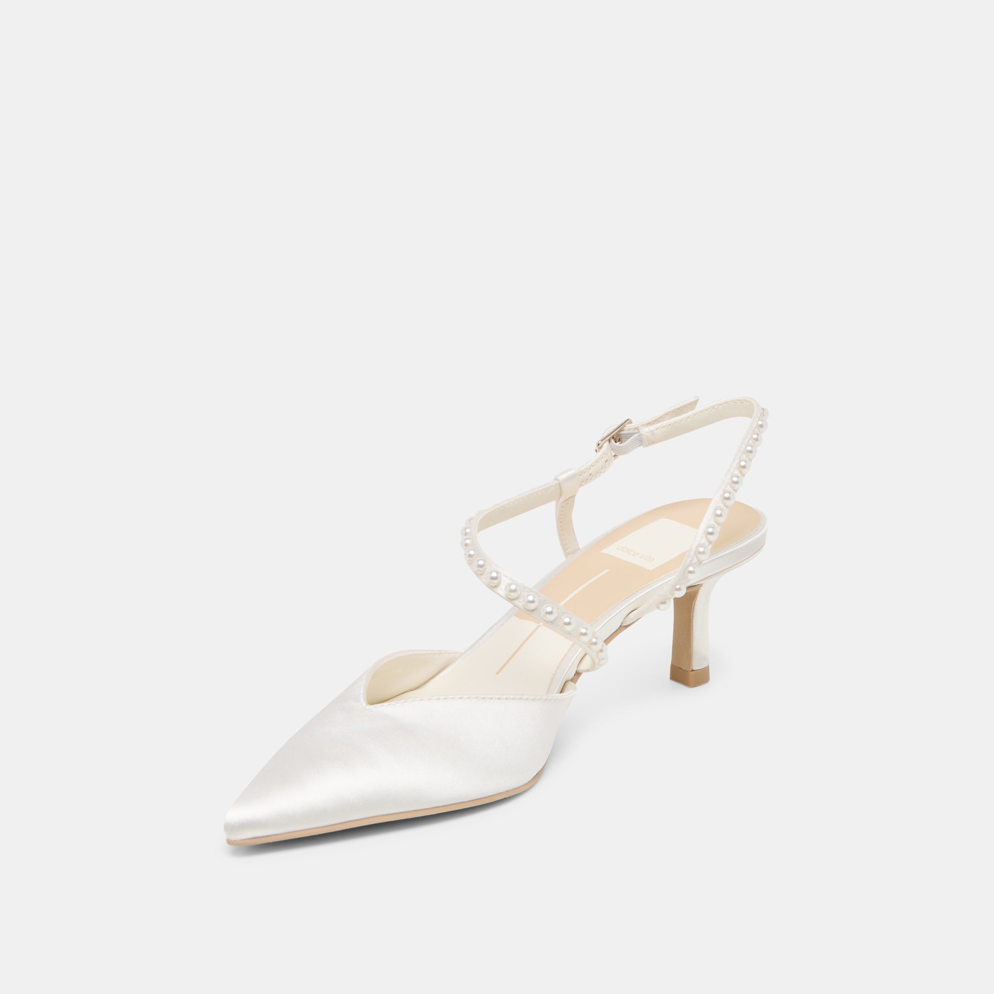 Dolce Vita SHOES | Kamra Pearl True White Satin Mid Heels