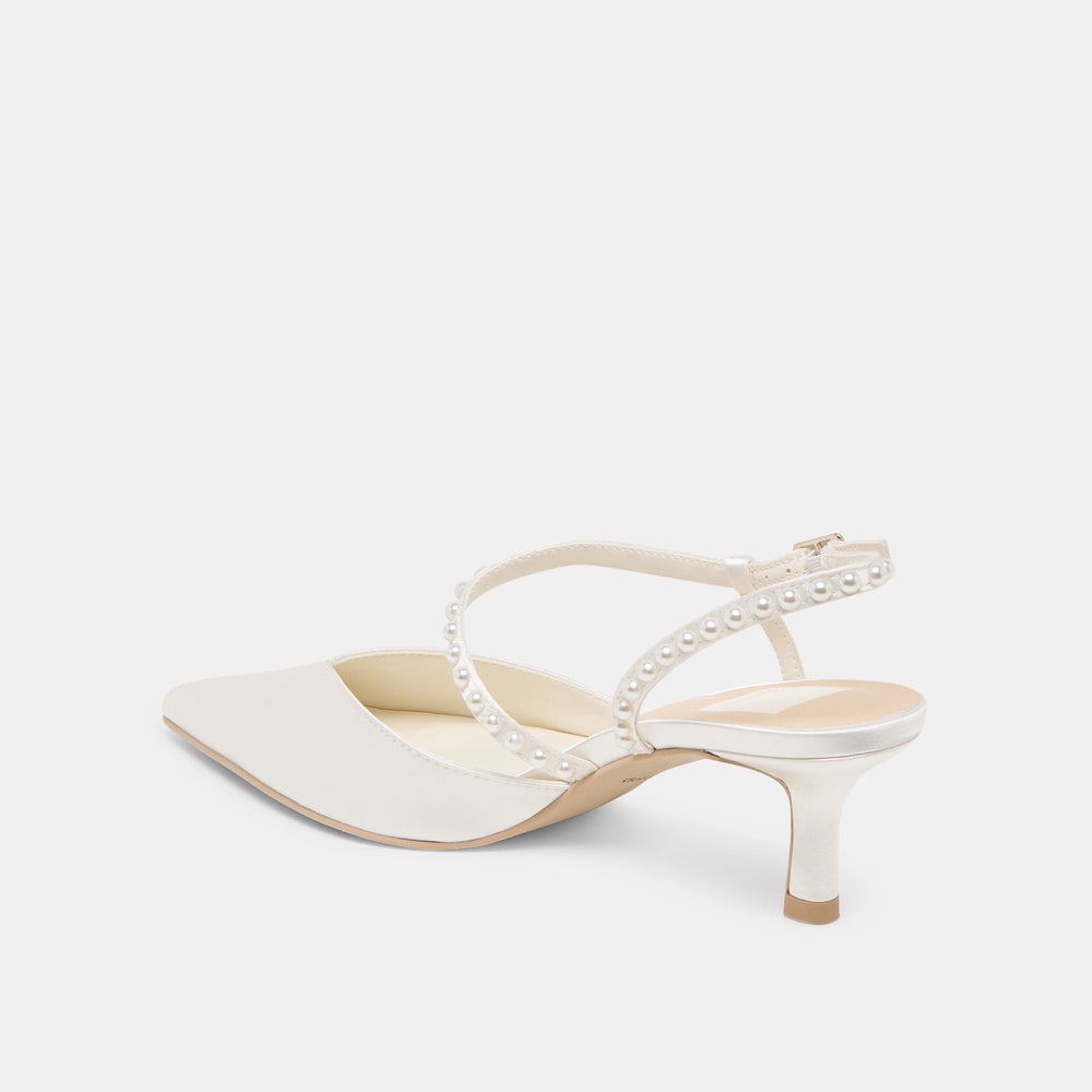 Dolce Vita SHOES | Kamra Pearl True White Satin Mid Heels
