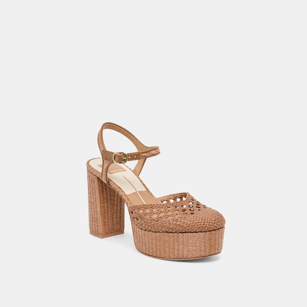 Dolce Vita SHOES | Gero Mid Brown Woven Raffia Heels