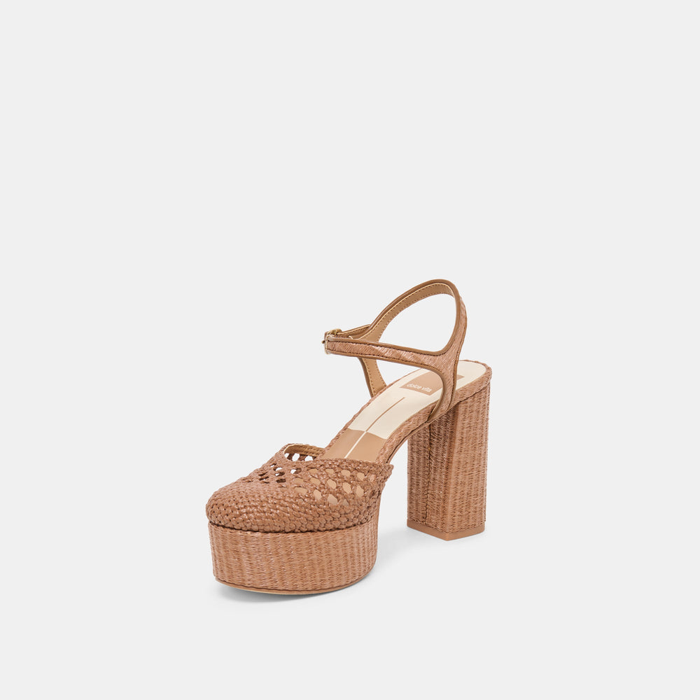 Dolce Vita SHOES | Gero Mid Brown Woven Raffia Heels