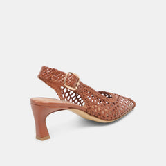 Dolce Vita SHOES | REMLA Tan Woven Leather Peep-Toe Kitten Heel
