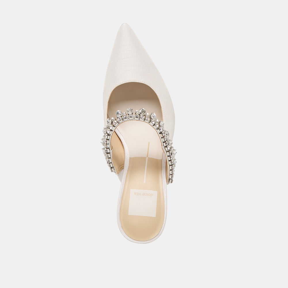 Dolce Vita SHOES | Keli Crystal White Satin Heels