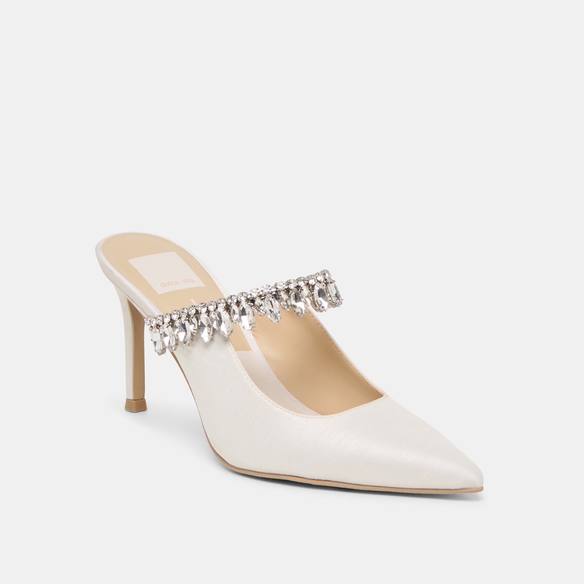 Dolce Vita SHOES | Keli Crystal White Satin Heels