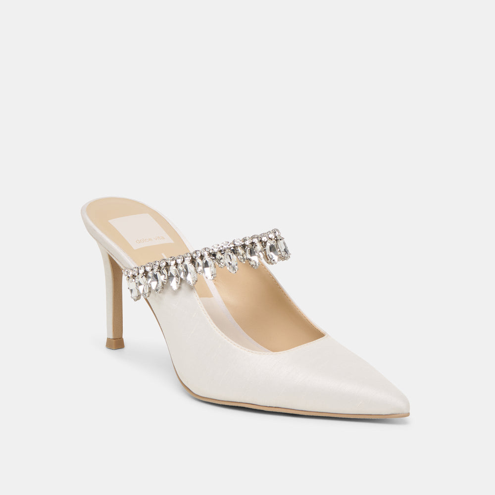 Dolce Vita SHOES | Keli Crystal White Satin Heels