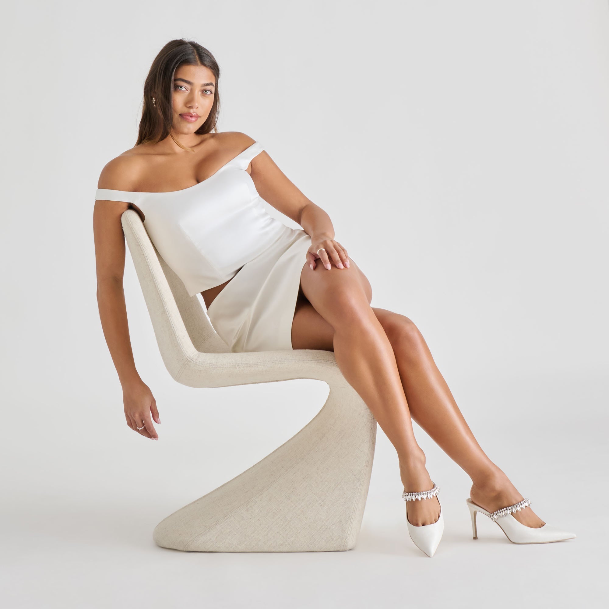 Dolce Vita SHOES | Keli Crystal White Satin Heels