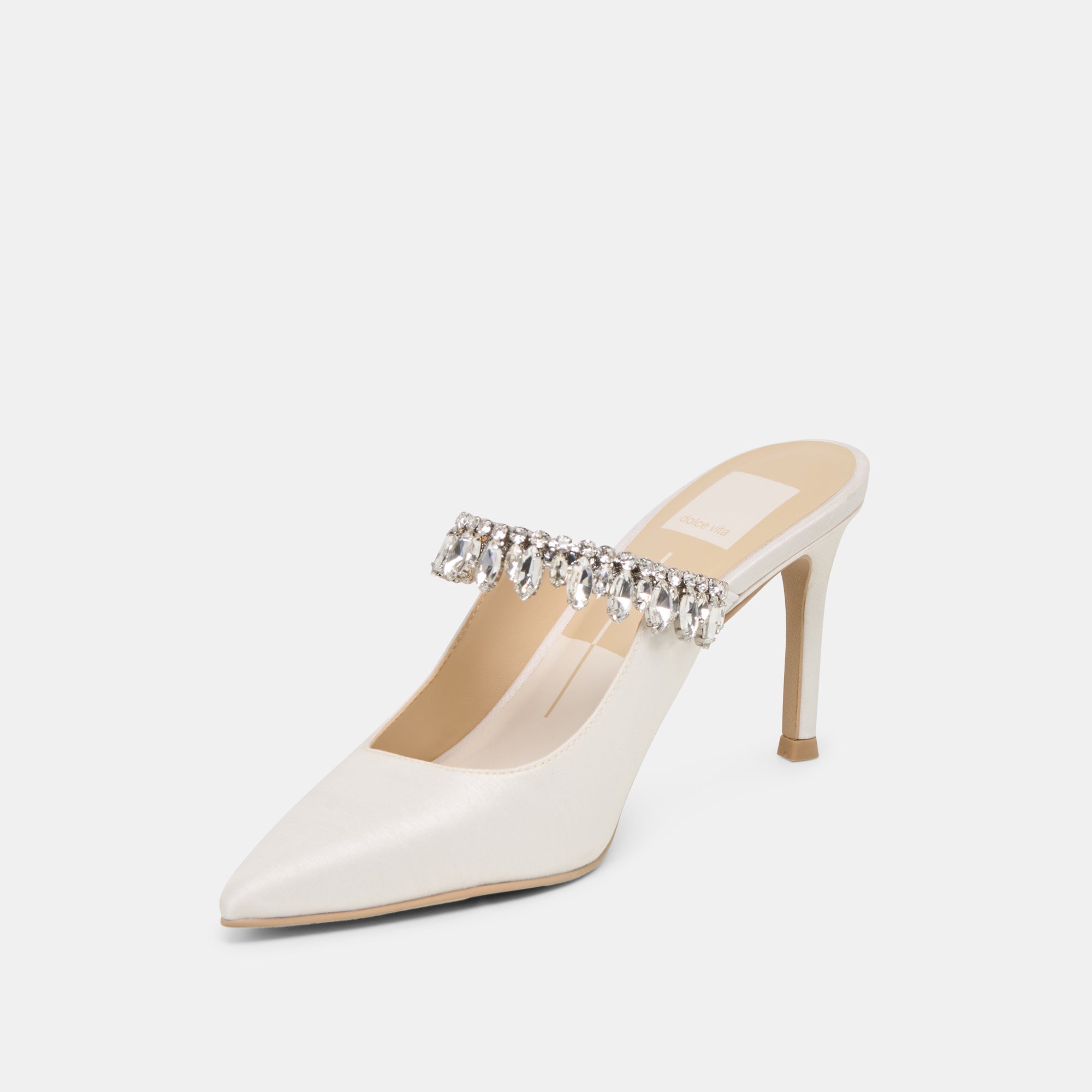 Dolce Vita SHOES | Keli Crystal White Satin Heels