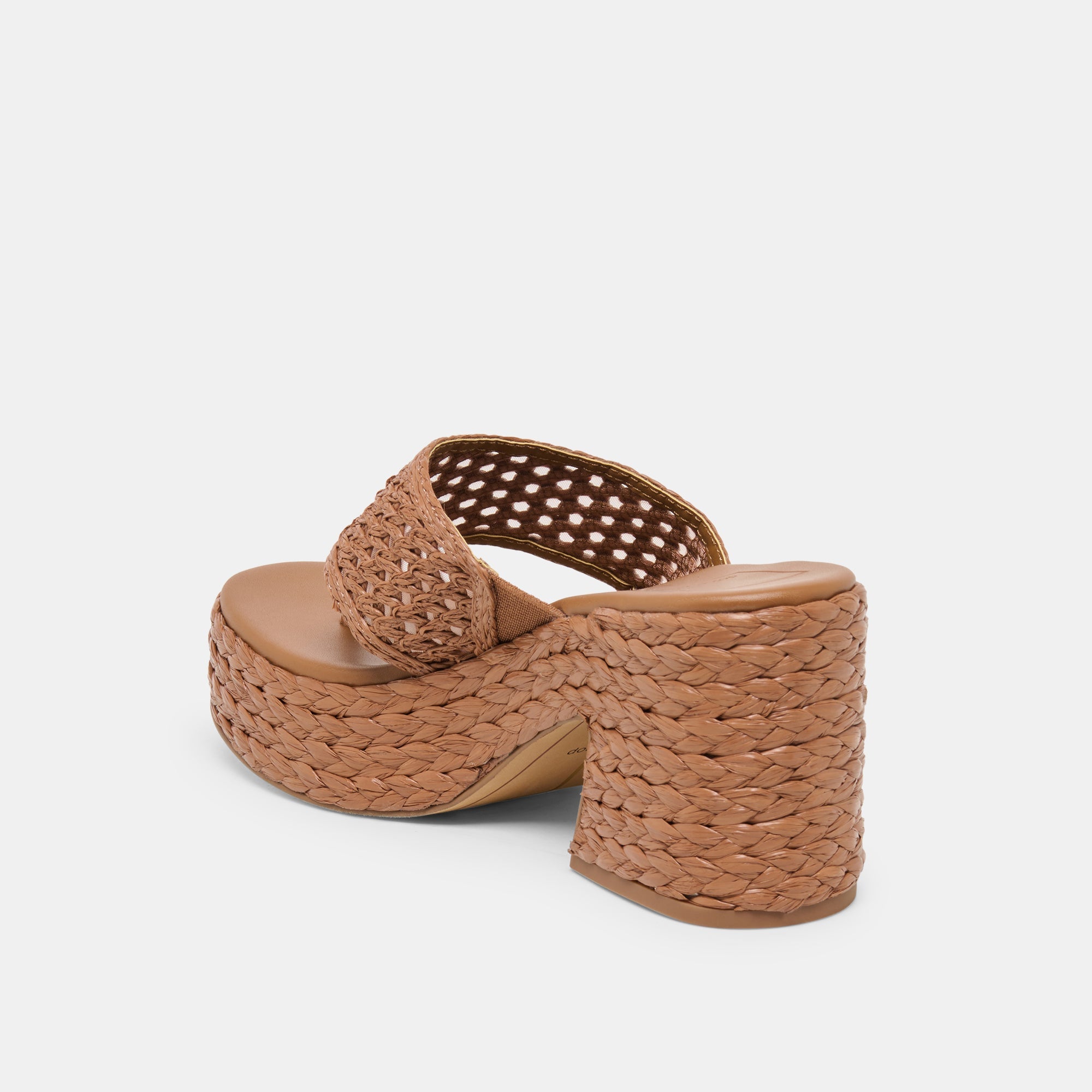 Dolce Vita SHOES | RIPPLE Mid Brown Raffia Platform Thong Block Heel
