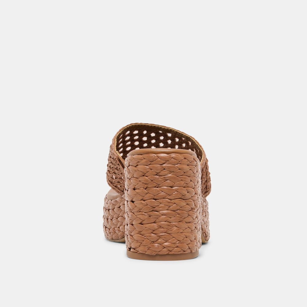 Dolce Vita SHOES | RIPPLE Mid Brown Raffia Platform Thong Block Heel