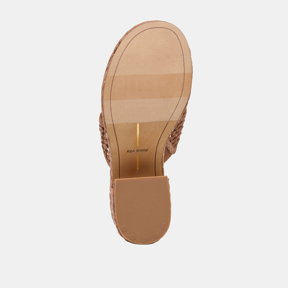 Dolce Vita SHOES | RIPPLE Mid Brown Raffia Platform Thong Block Heel