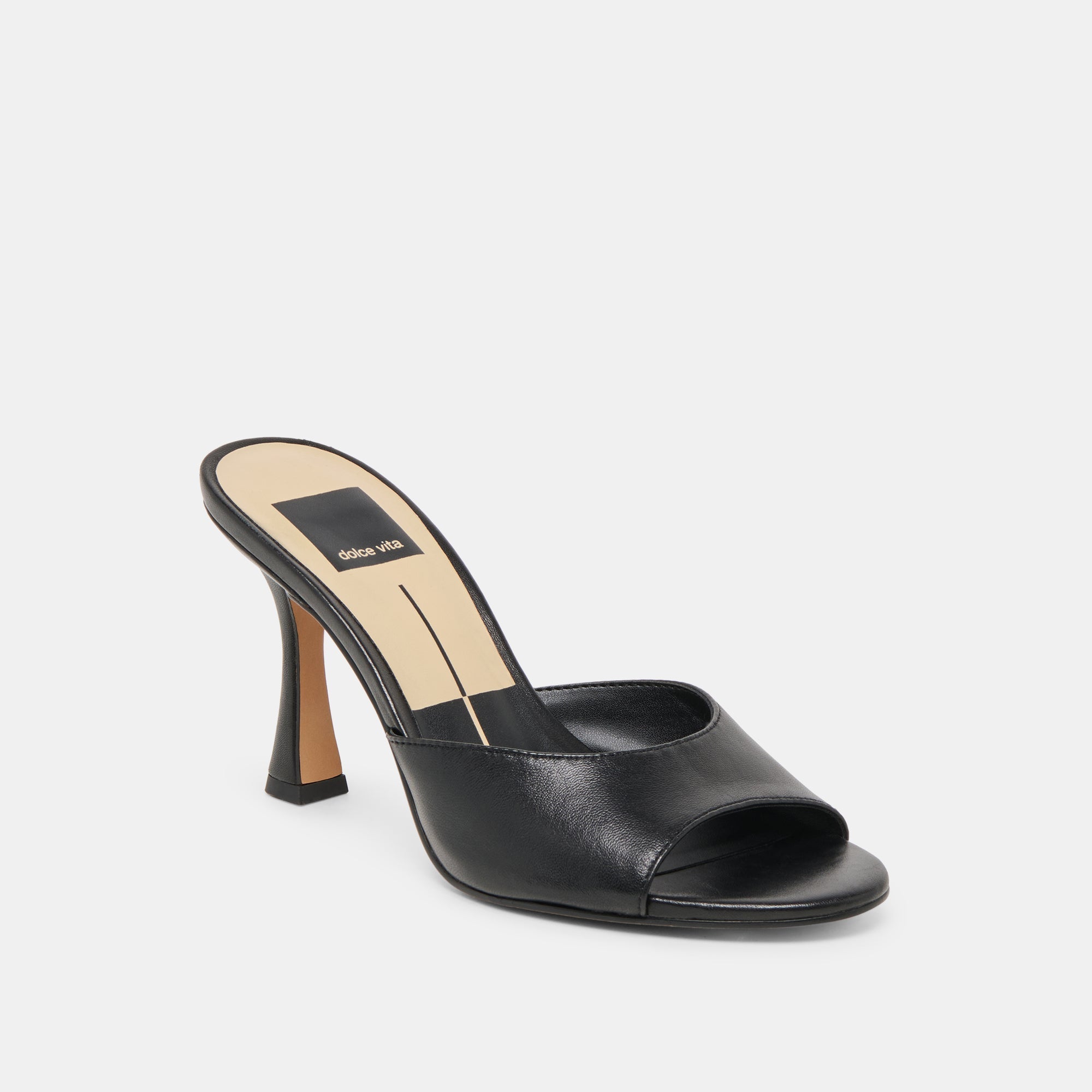 Dolce Vita SHOES | ROSHA Black Leather Open-Toe Mule Heels