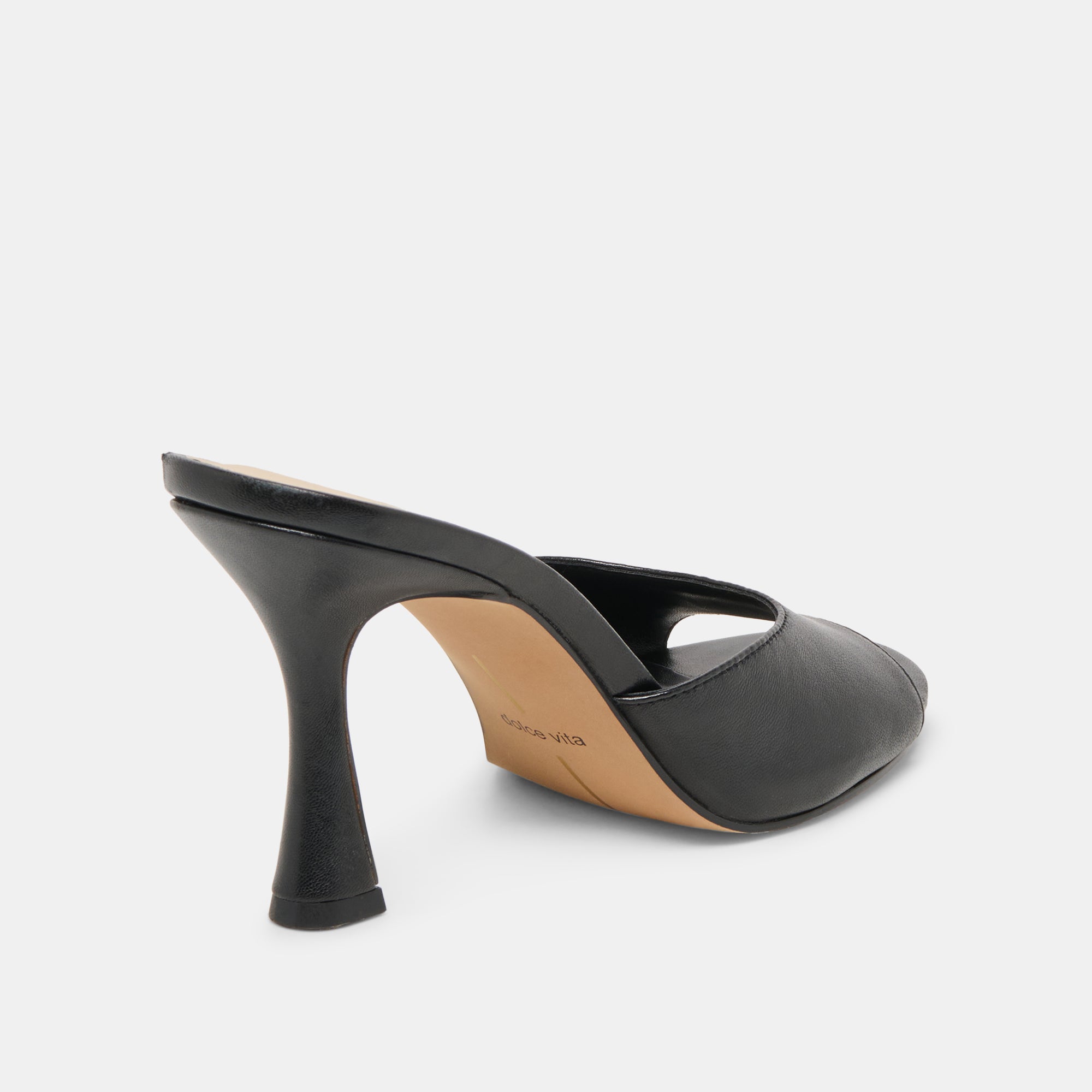 Dolce Vita SHOES | ROSHA Black Leather Open-Toe Mule Heels