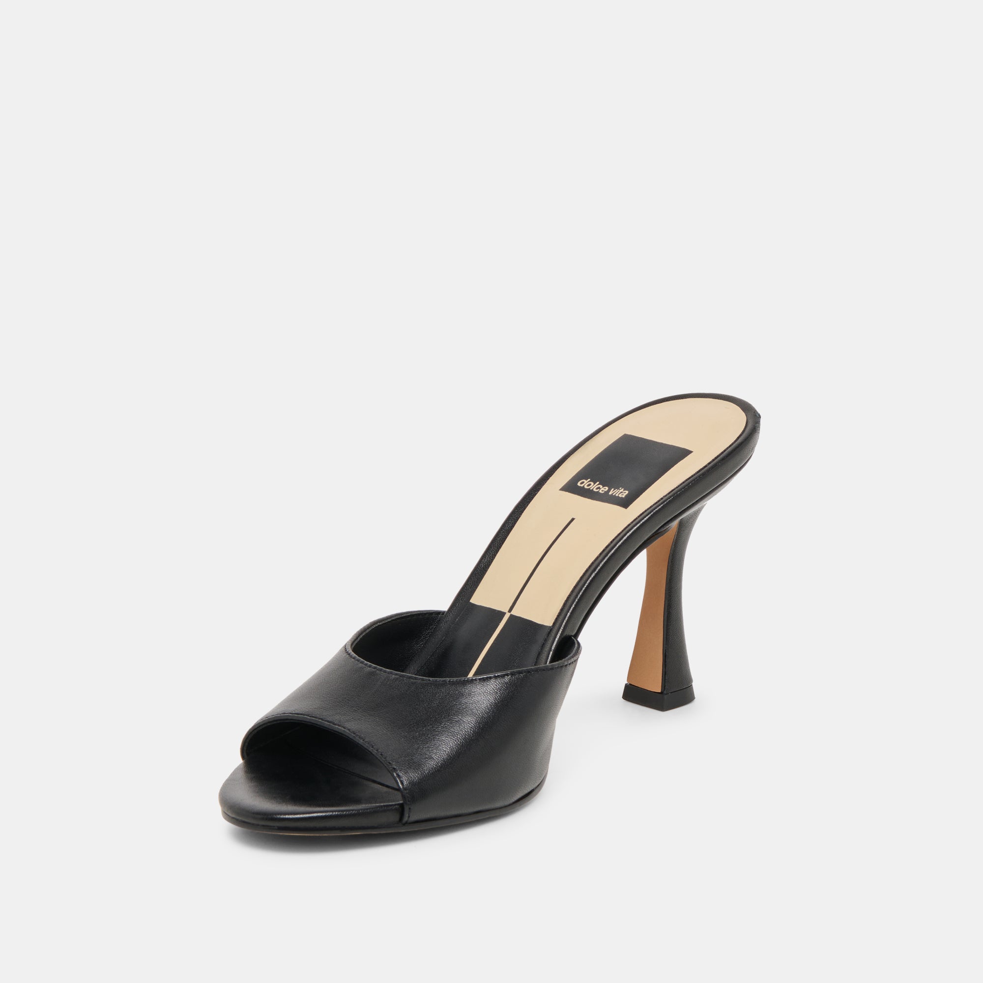 Dolce Vita SHOES | ROSHA Black Leather Open-Toe Mule Heels