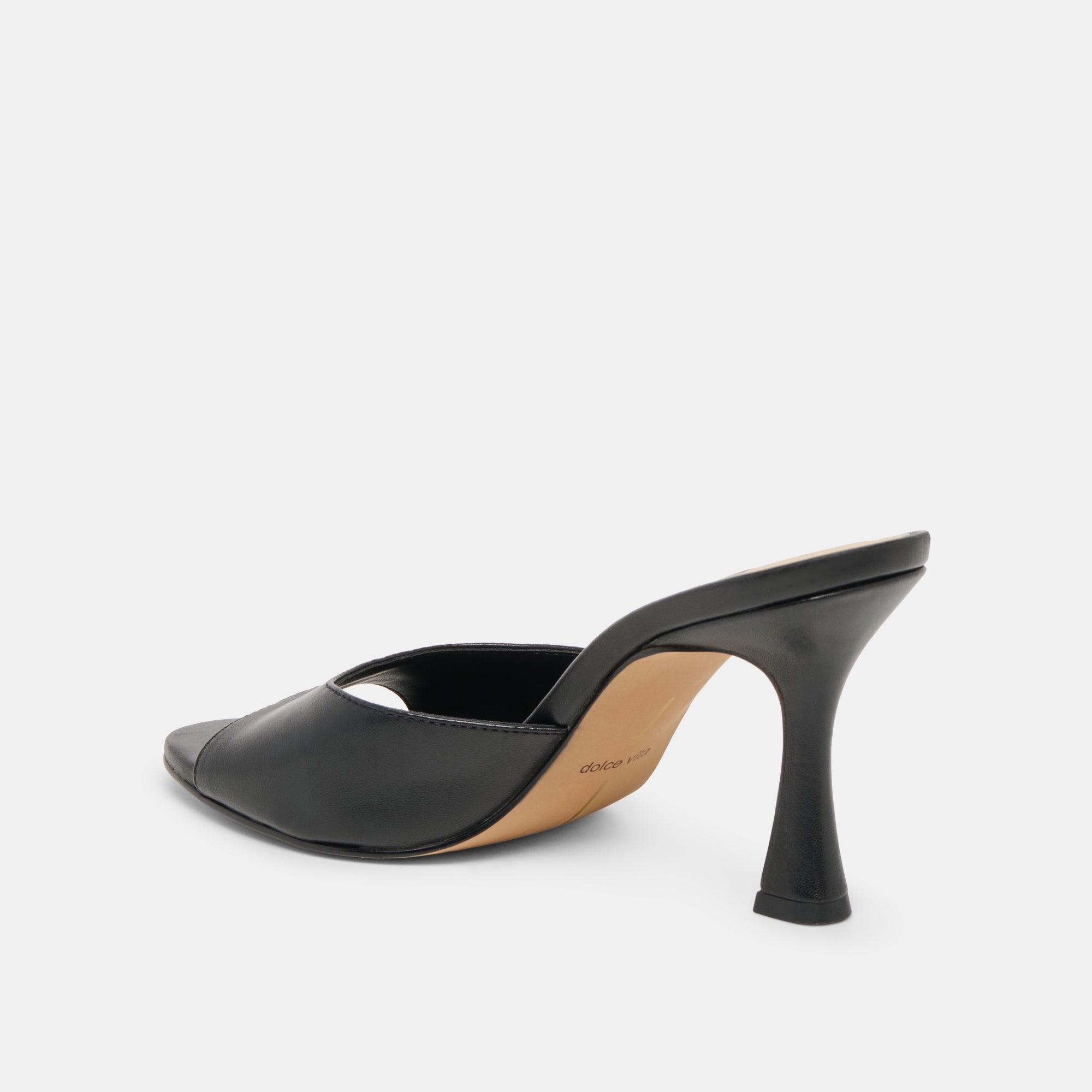 Dolce Vita SHOES | ROSHA Black Leather Open-Toe Mule Heels