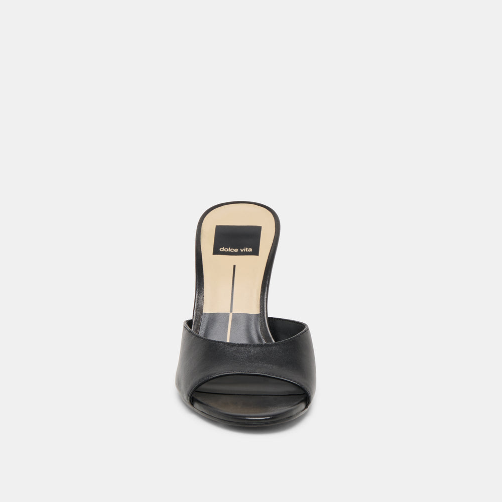 Dolce Vita SHOES | ROSHA Black Leather Open-Toe Mule Heels