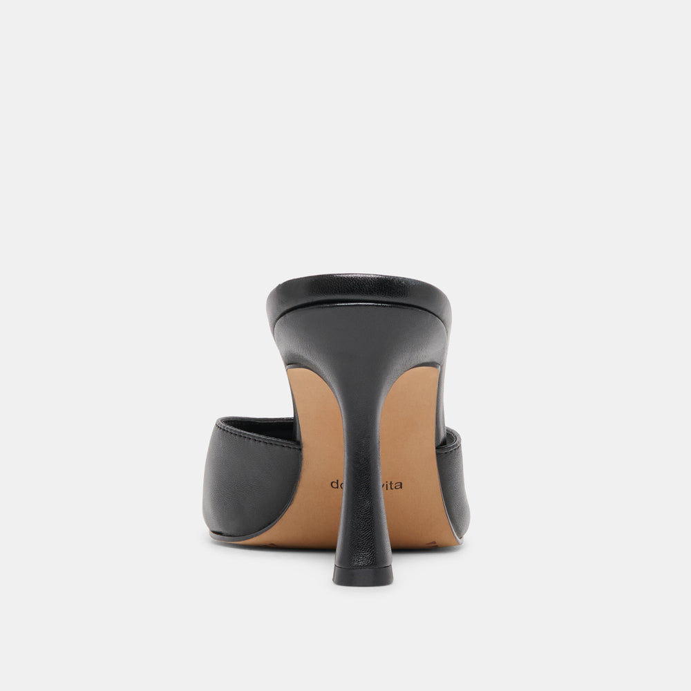 Dolce Vita SHOES | ROSHA Black Leather Open-Toe Mule Heels