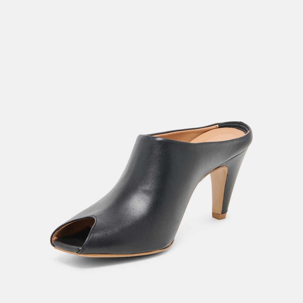 Dolce Vita SHOES | MERY Black Leather Peep-Toe Heels