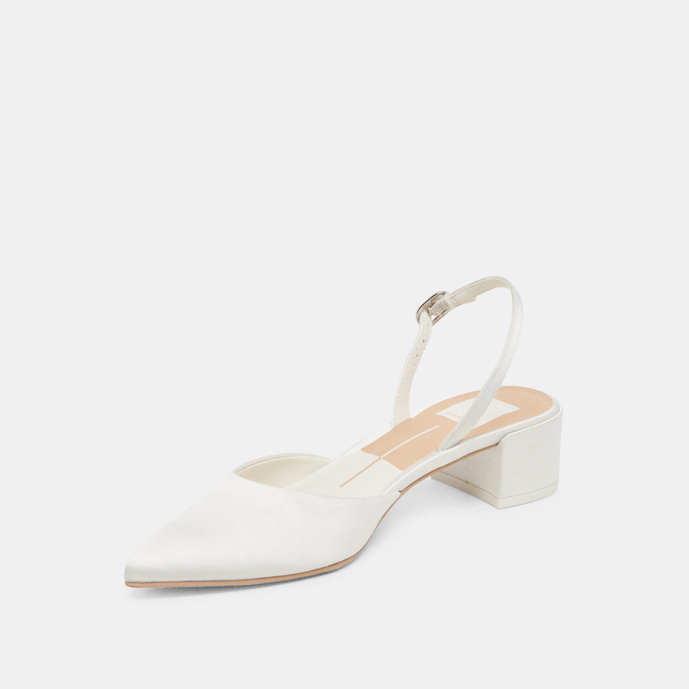 Dolce Vita SHOES | Carel Wide True White Satin Heels