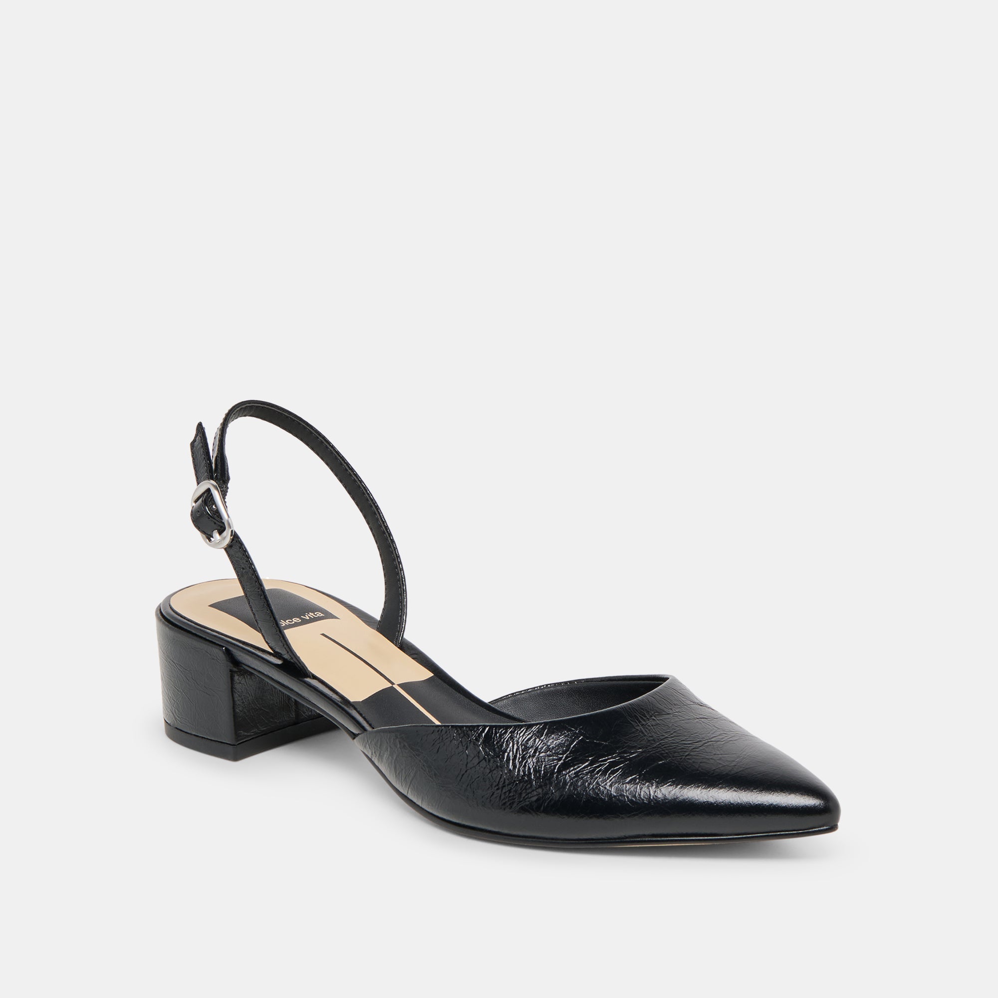 Dolce Vita SHOES | Carel Wide Midnight Crinkle Patent Leather Heels