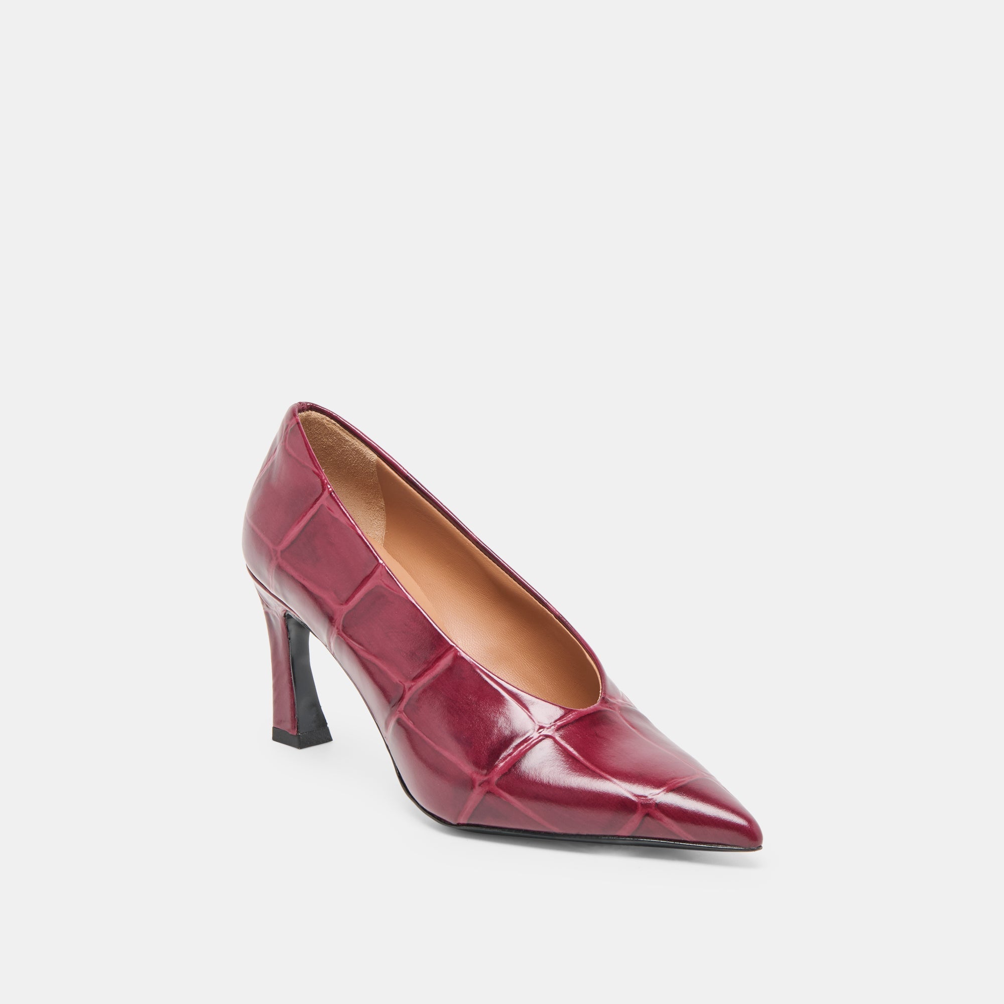 Dolce Vita SHOES | Midge Burgundy Croco Embossed Leather Heels