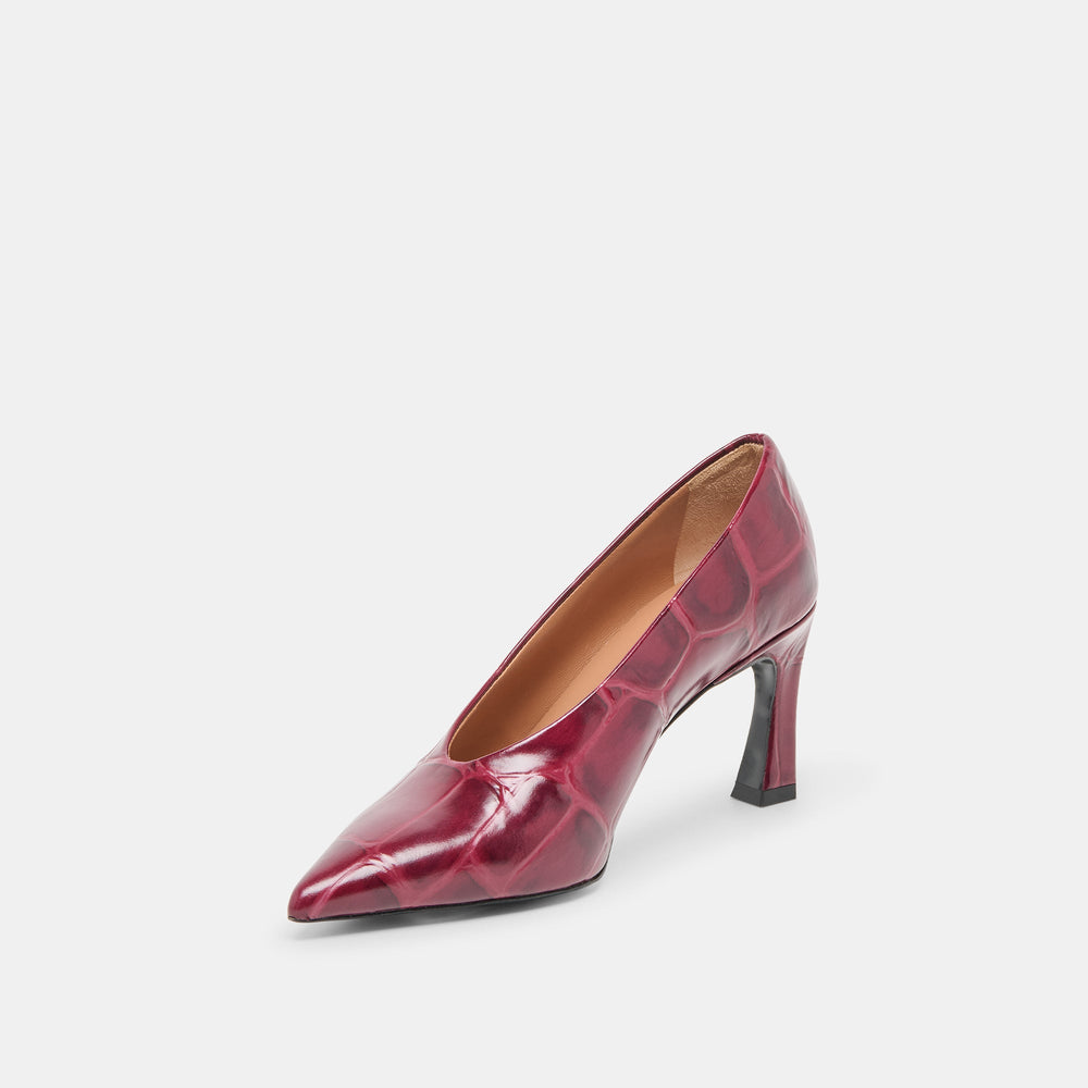 Dolce Vita SHOES | Midge Burgundy Croco Embossed Leather Heels