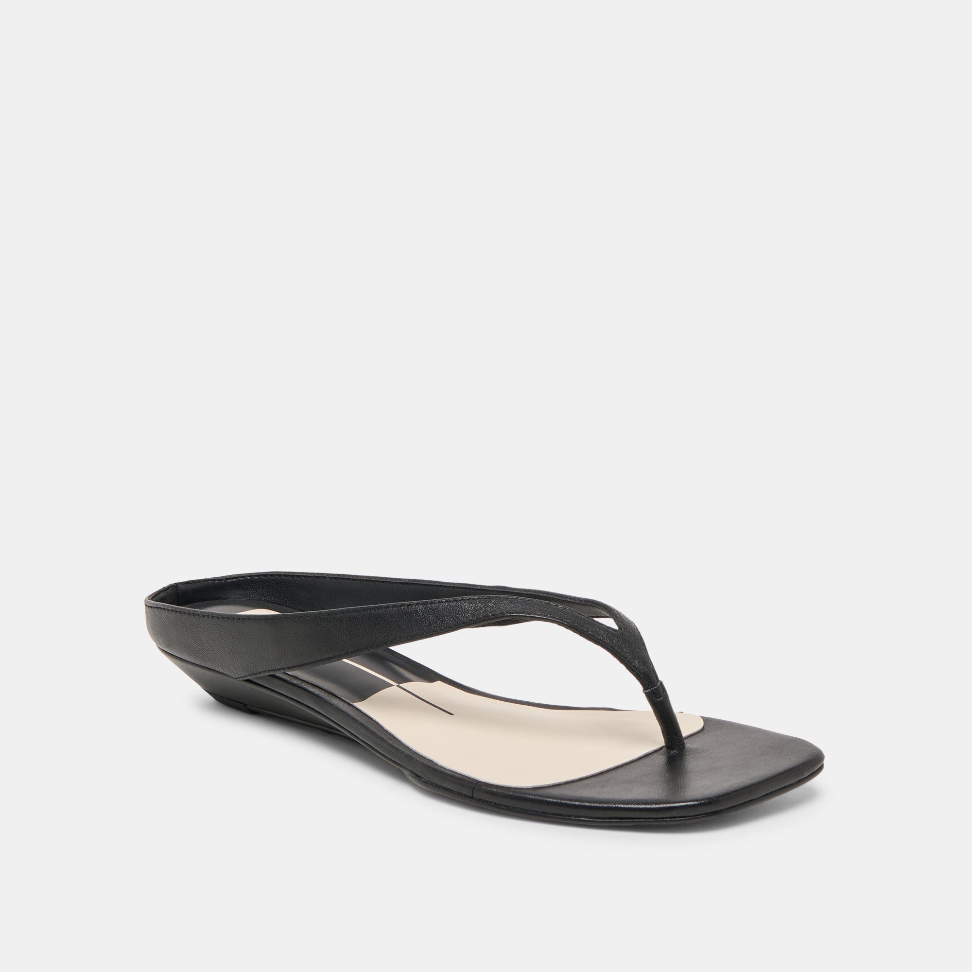 Dolce Vita SHOES | GIZEL Black Leather Thong Square-Toe Sandals