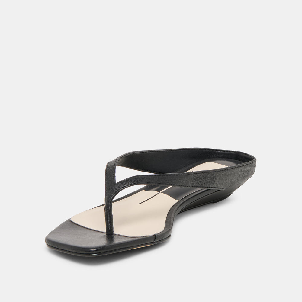 Dolce Vita SHOES | GIZEL Black Leather Thong Square-Toe Sandals