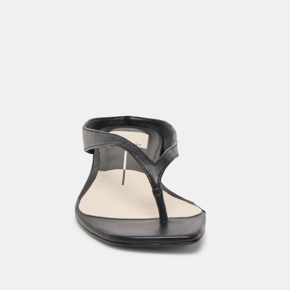 Dolce Vita SHOES | GIZEL Black Leather Thong Square-Toe Sandals
