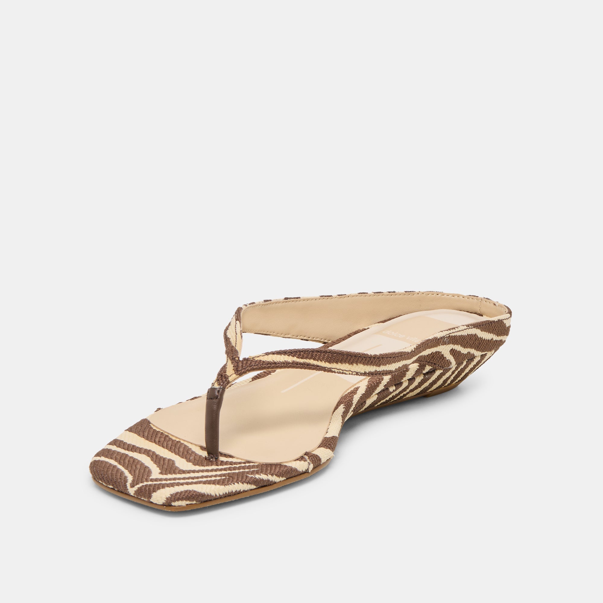 Dolce Vita SHOES | GIZEL Beige Zebra Raffia Thong Square-Toe Sandals
