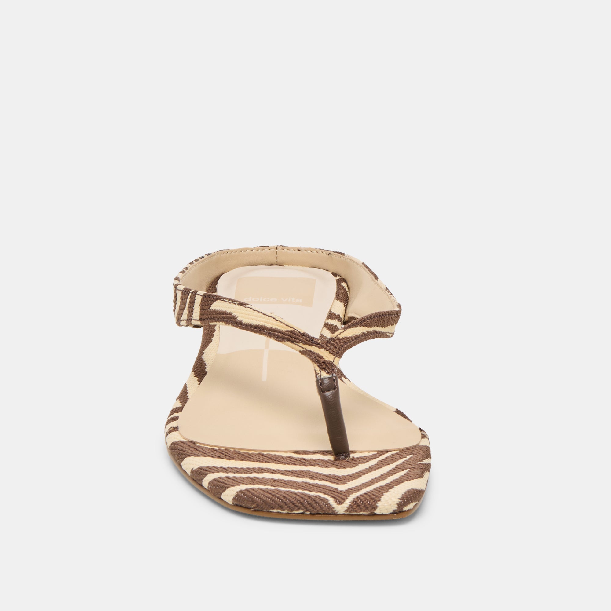 Dolce Vita SHOES | GIZEL Beige Zebra Raffia Thong Square-Toe Sandals