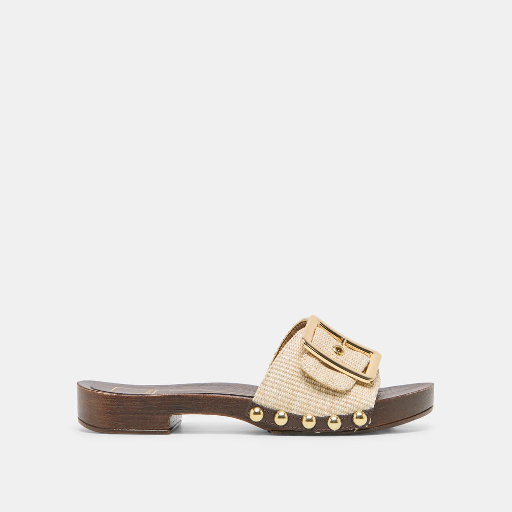 Dolce Vita SHOES | SHERY Natural Raffia Open-Toe Buckle Wood Sole Sandals